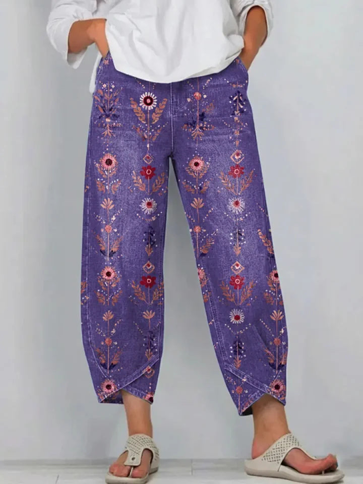 Women's Retro Floral Art Print Jeans