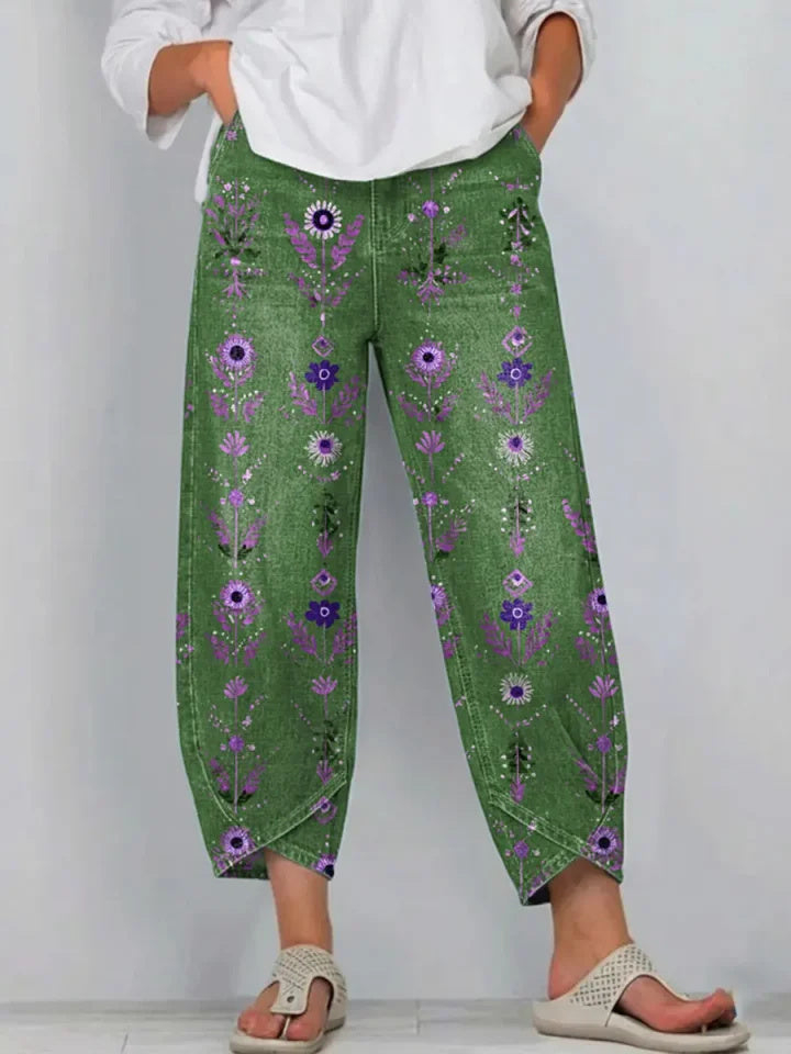 Women's Retro Floral Art Print Jeans