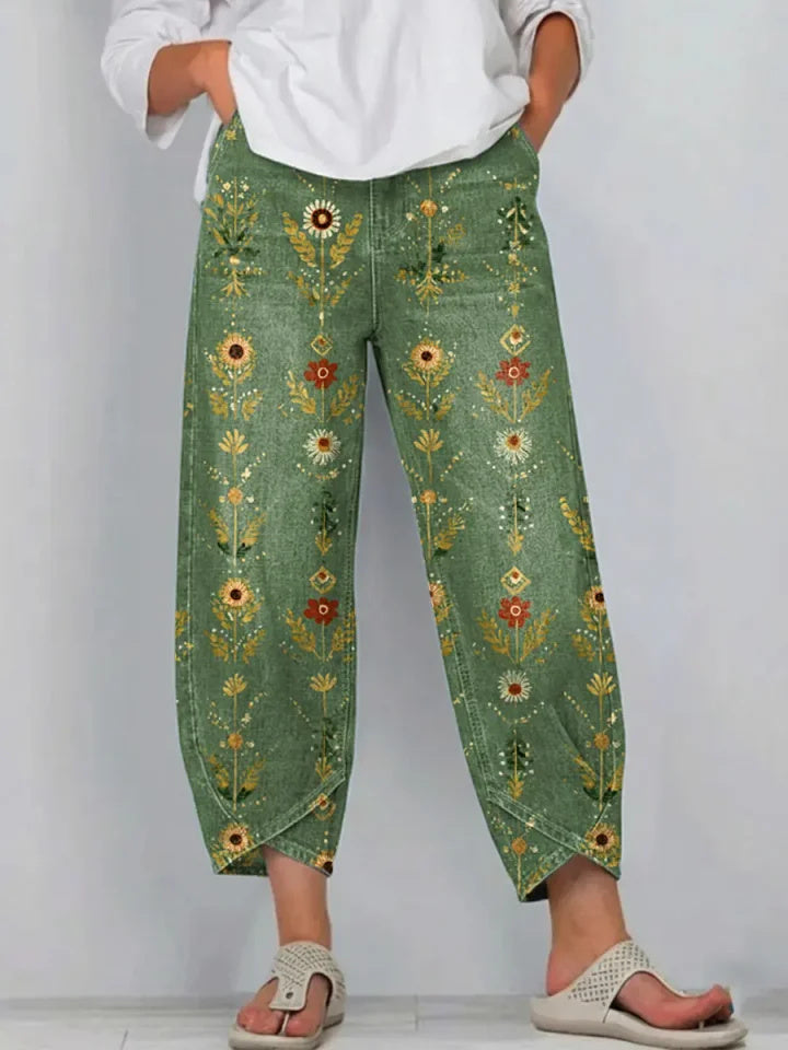 Women's Retro Floral Art Print Jeans