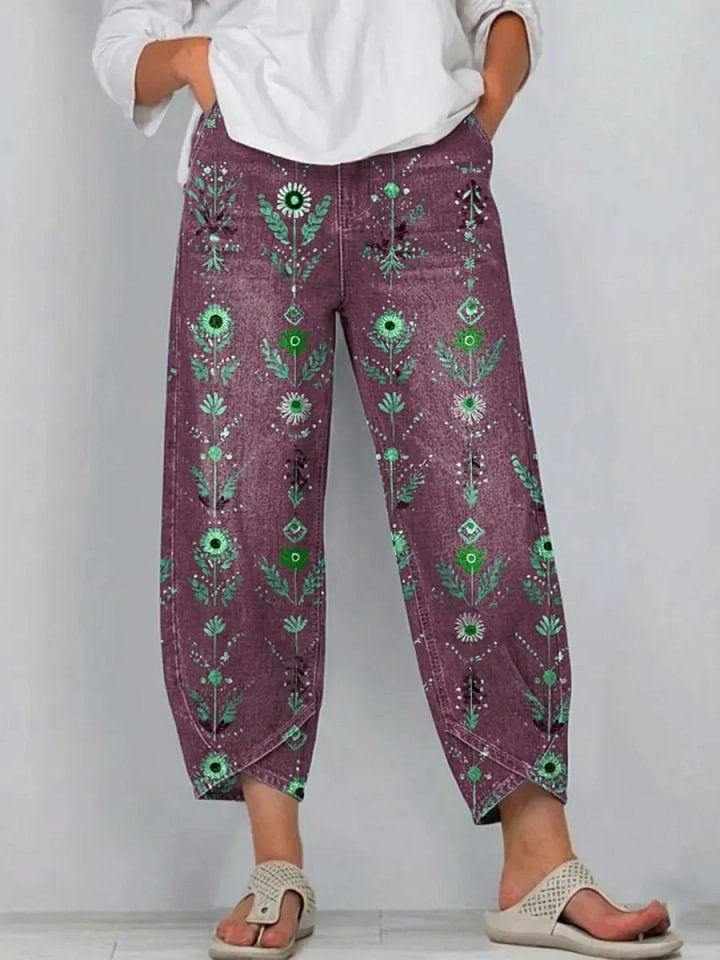Women's Retro Floral Art Print Jeans