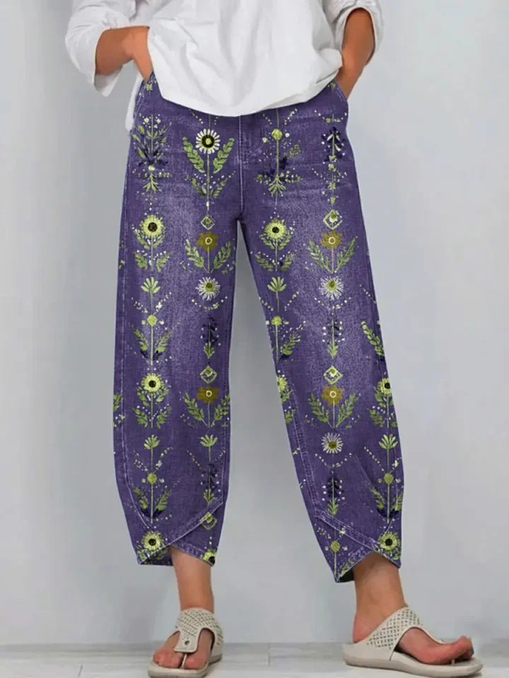 Women's Retro Floral Art Print Jeans