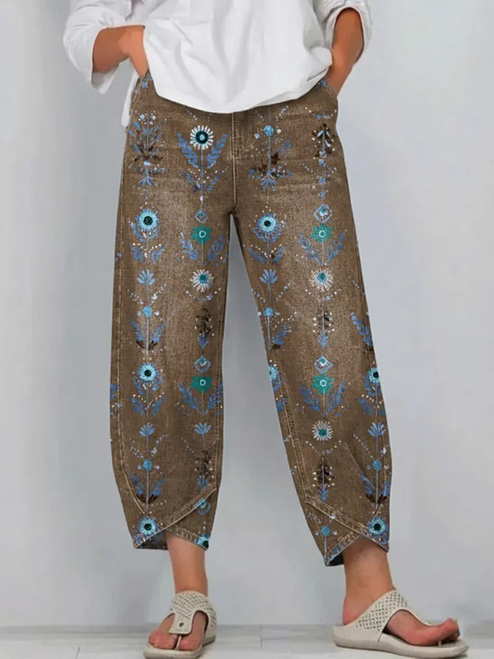 Women's Retro Floral Art Print Jeans