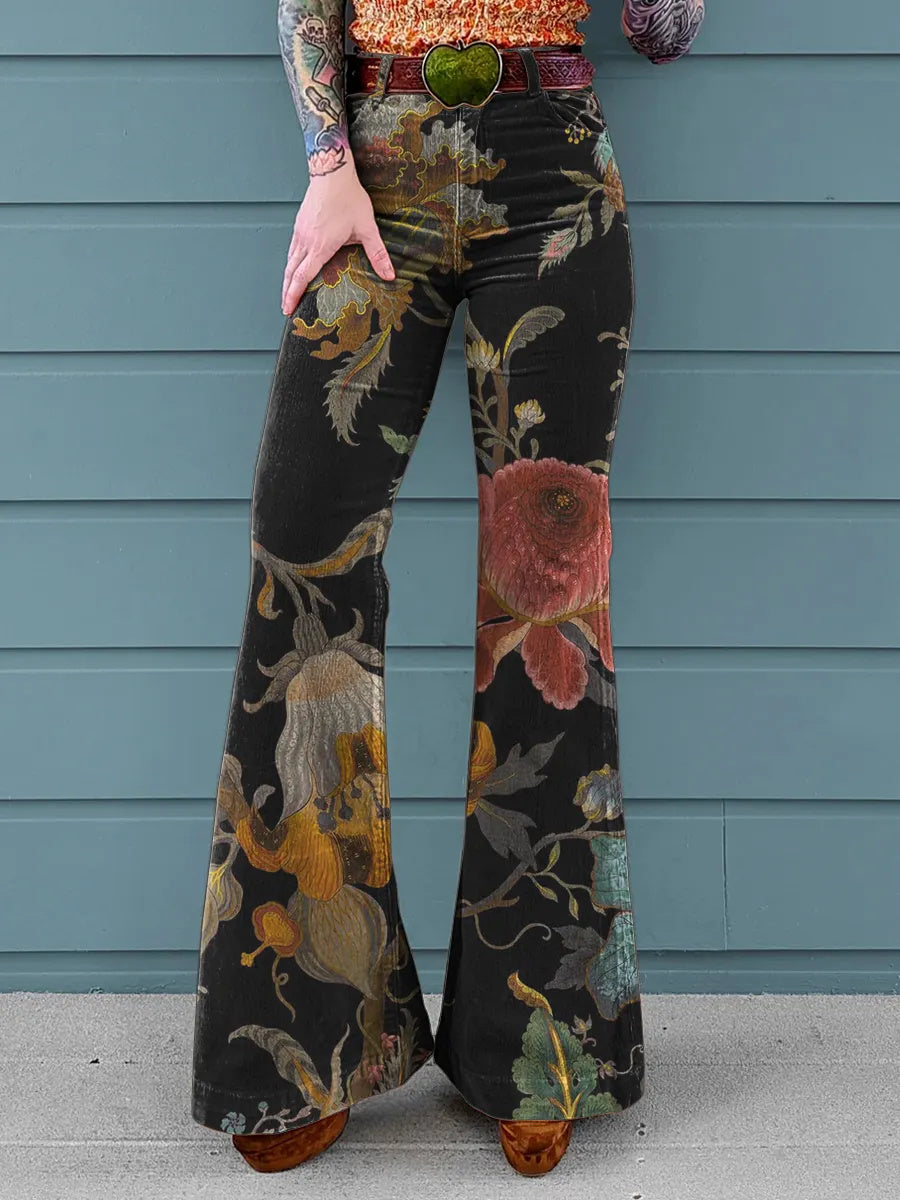 Women's Retro Print Casual Wide-Leg Pants