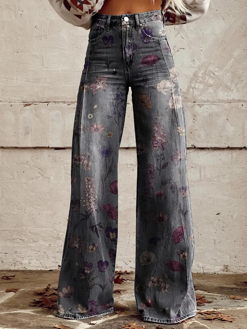 Women's Art Painting Hippie Print Jeans