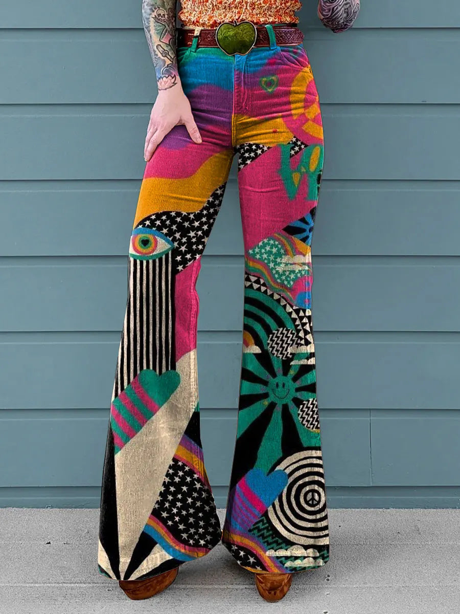 Women's Vintage Print Casual Wide Leg Pants