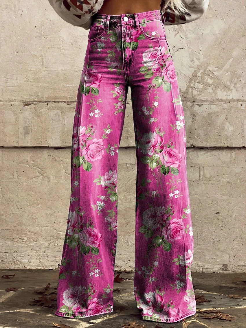 Women's Floral Pattern Art Print Casual Wide Leg Pants