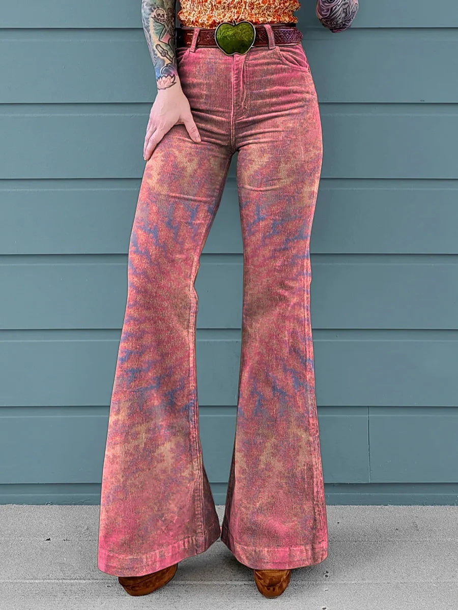 Women's Retro Kaleidoscope Tie Dye Print Casual Wide Leg Pants