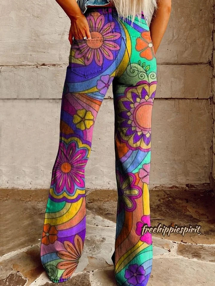 Women's Retro Hippie Style Printed Casual Wide-Leg Pants