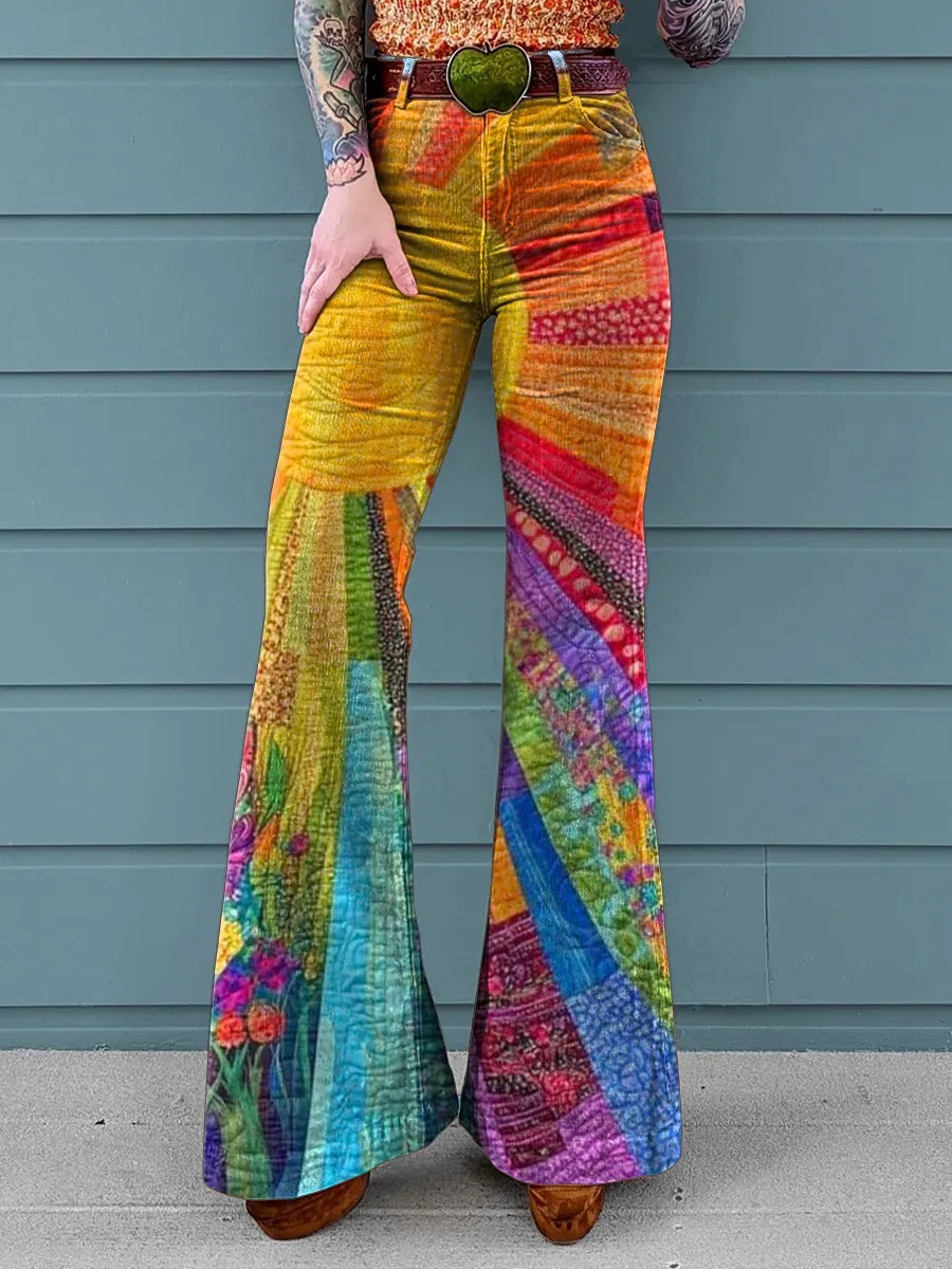 Women's Colorful Sunshine Art Print Casual Wide-Leg Pants
