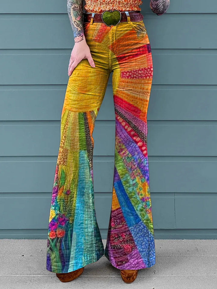 Women's Colorful Sunshine Art Print Casual Wide-Leg Pants