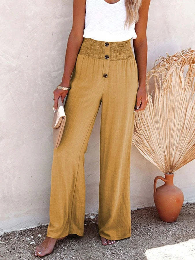 High Waist Loose All-match Cotton Linen Wide-leg Elastic Casual Pants