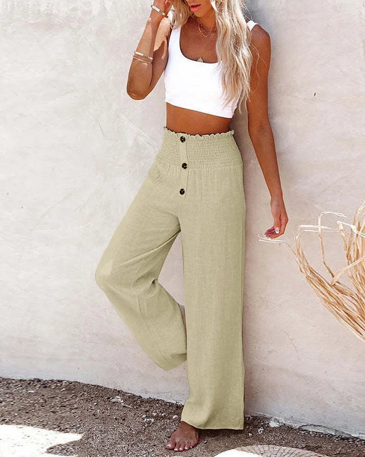 High Waist Loose All-match Cotton Linen Wide-leg Elastic Casual Pants
