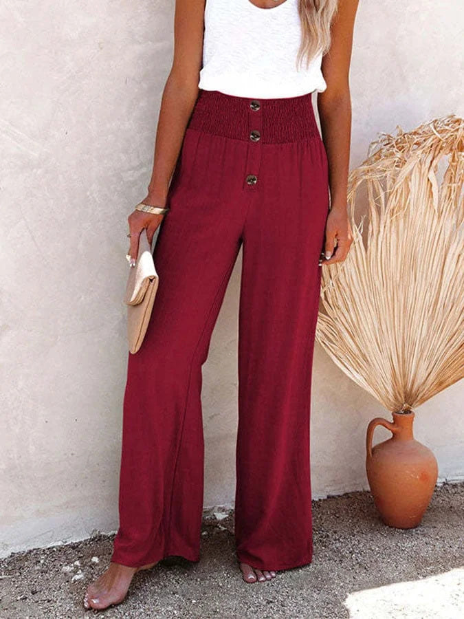 High Waist Loose All-match Cotton Linen Wide-leg Elastic Casual Pants