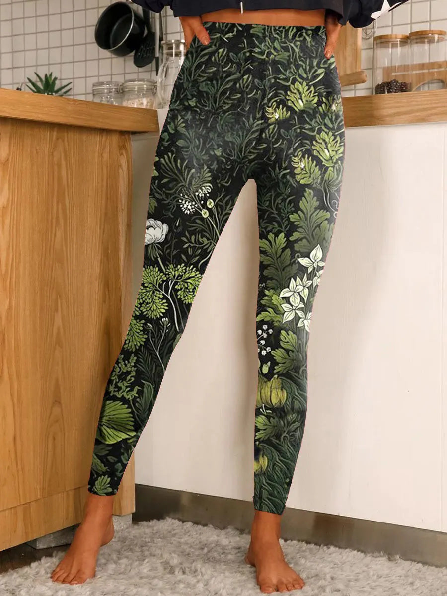 Women's Floral Pattern Art Print Casual Stretch Pants