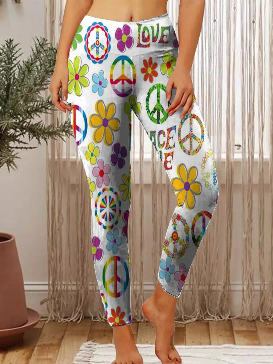 Women's Hippie and Peace Print Stretch Leggings