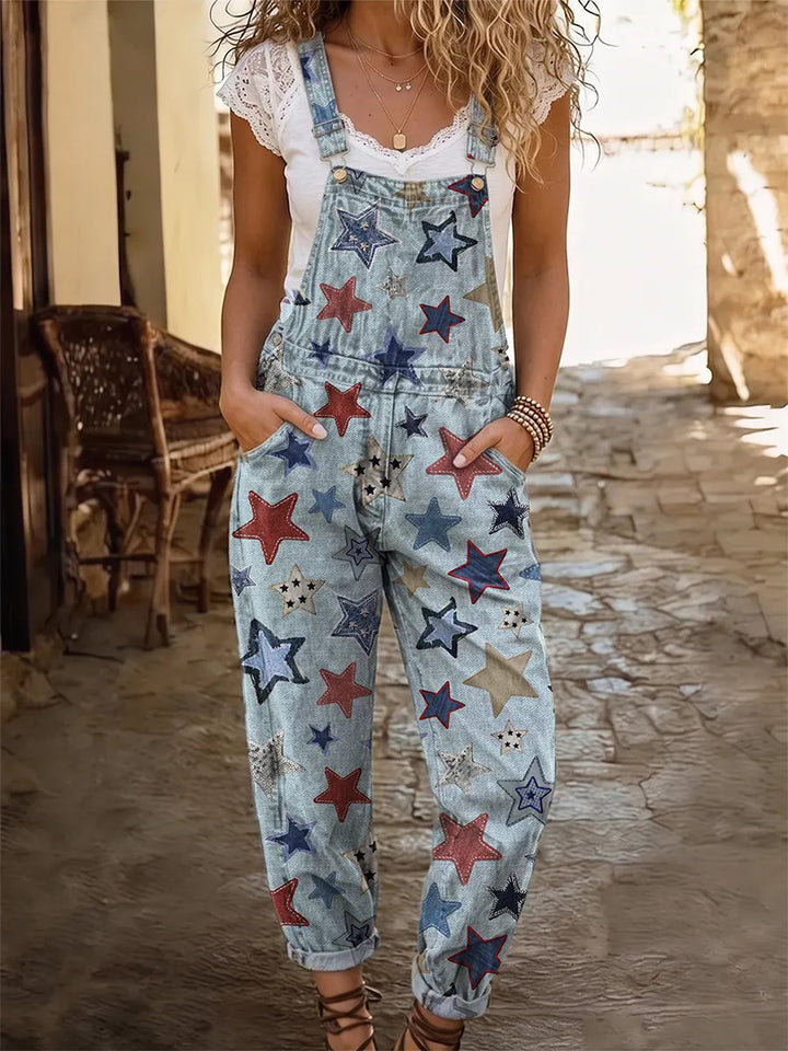 Ethnicity Stars Women's Casual Washed Cotton Denim Jumpsuit
