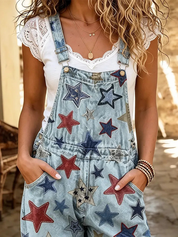 Ethnicity Stars Women's Casual Washed Cotton Denim Jumpsuit