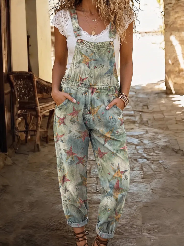 Ethnicity Stars Women's Casual Washed Cotton Denim Jumpsuit