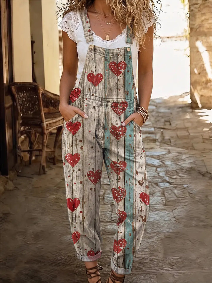 Ethnic-style patchwork bohemian style women's casual washed cotton denim jumpsuit