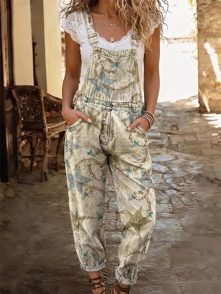 Vintage Stars Women's Casual Washed Cotton Denim Jumpsuit