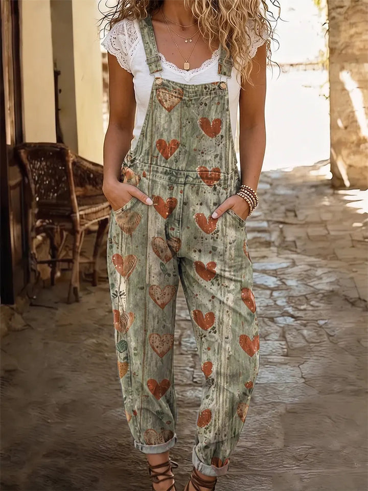 Ethnicity Bohemia Love Women's Casual Washed Cotton Denim Jumpsuit