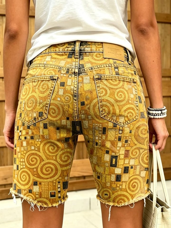 Women's Abstract Patterns Art Geometric Print Frayed Denim Bermuda Shorts