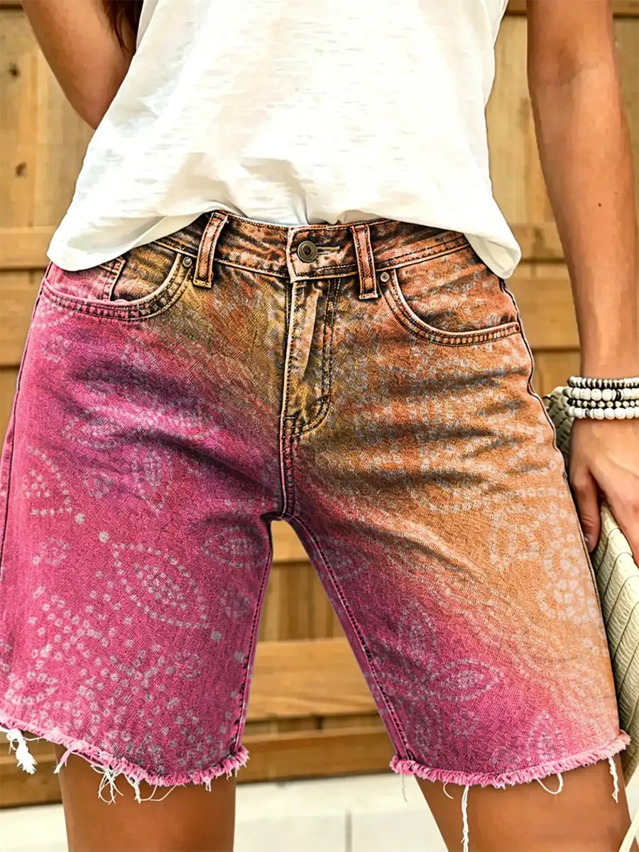Women's Retro Print Denim Shorts