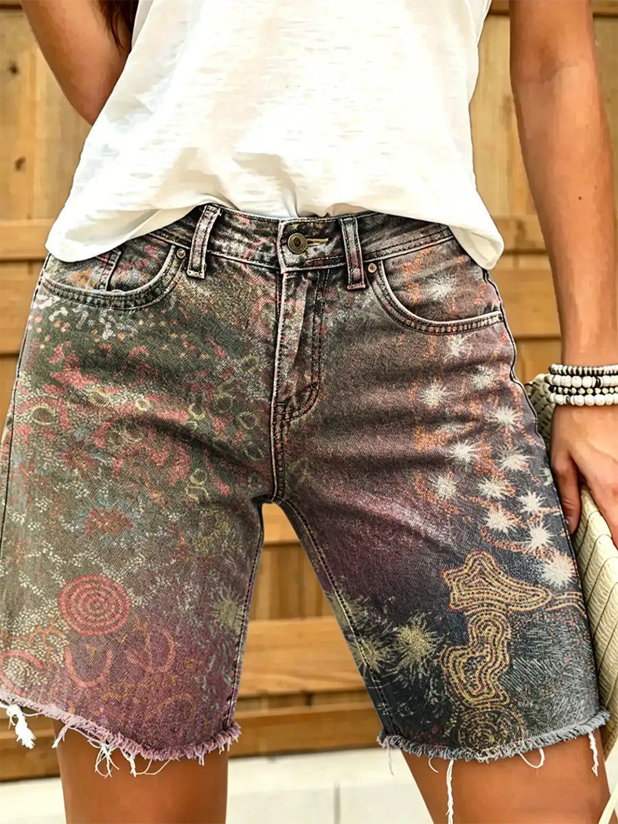 Women's Vintage Floral Print Denim Shorts