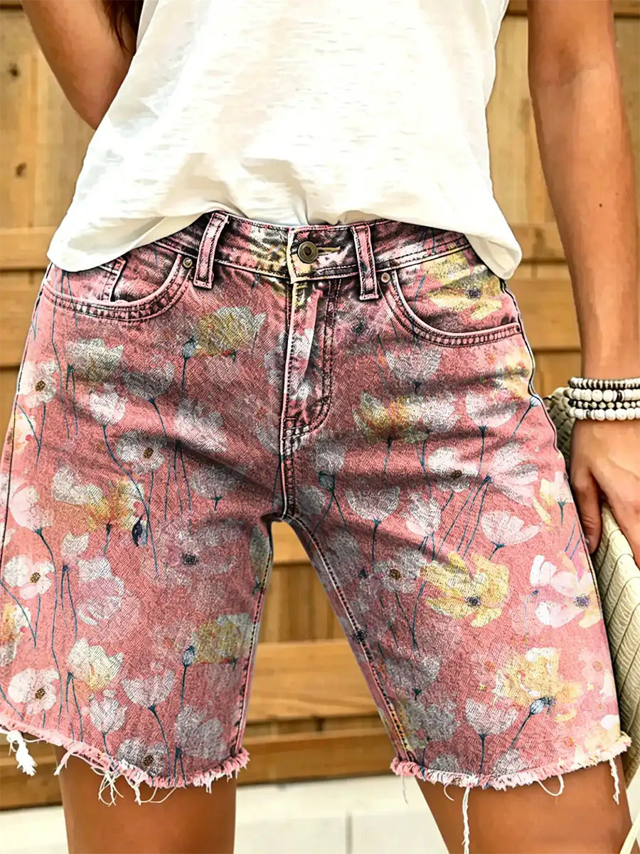 Women's Retro Print Denim Shorts