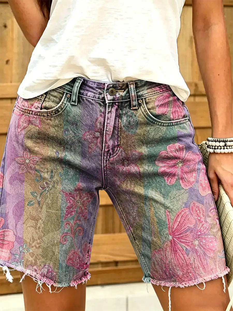 Women's Floral Print Denim Shorts