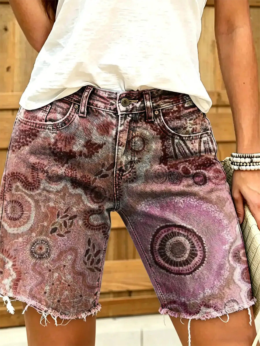 Women's Vintage Floral Print Denim Shorts