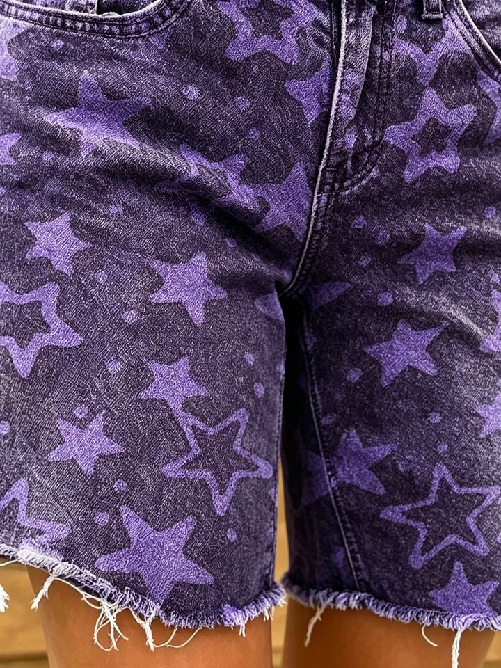 Women's Retro Star Art Print Casual Washed Cotton Denim Shorts