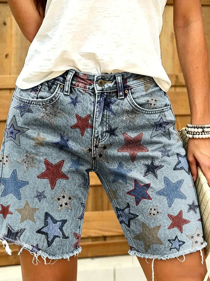 Ethnicity Stars Women's Art Print Casual Denim Shorts