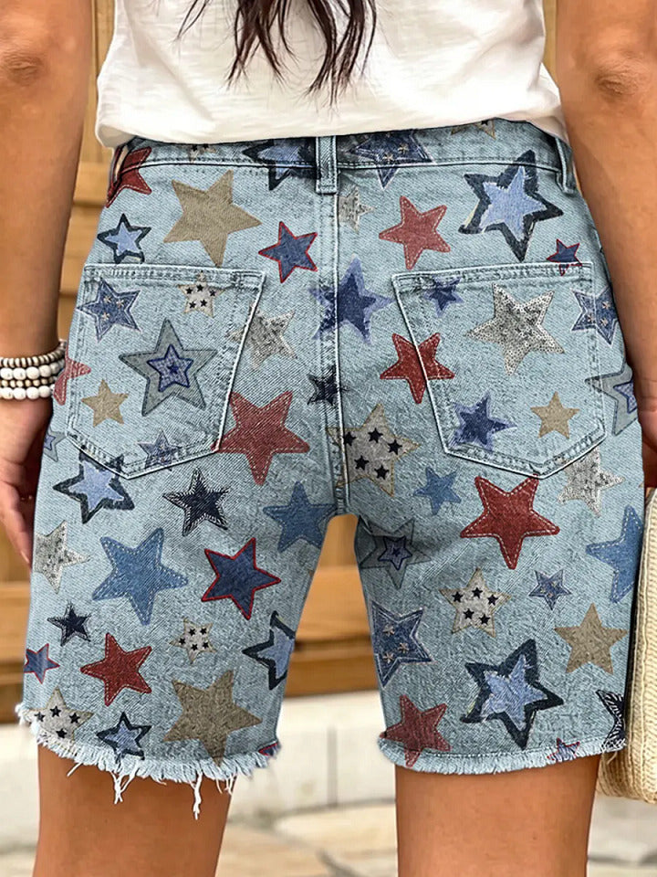 Ethnicity Stars Women's Art Print Casual Denim Shorts