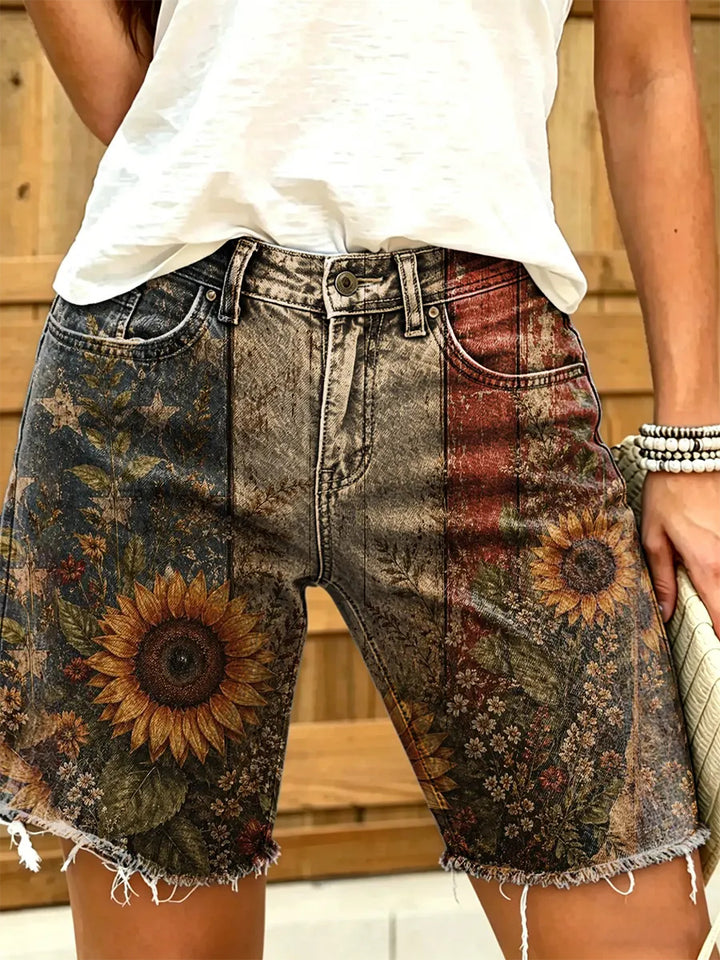 Women's Independence Day Print Denim Shorts