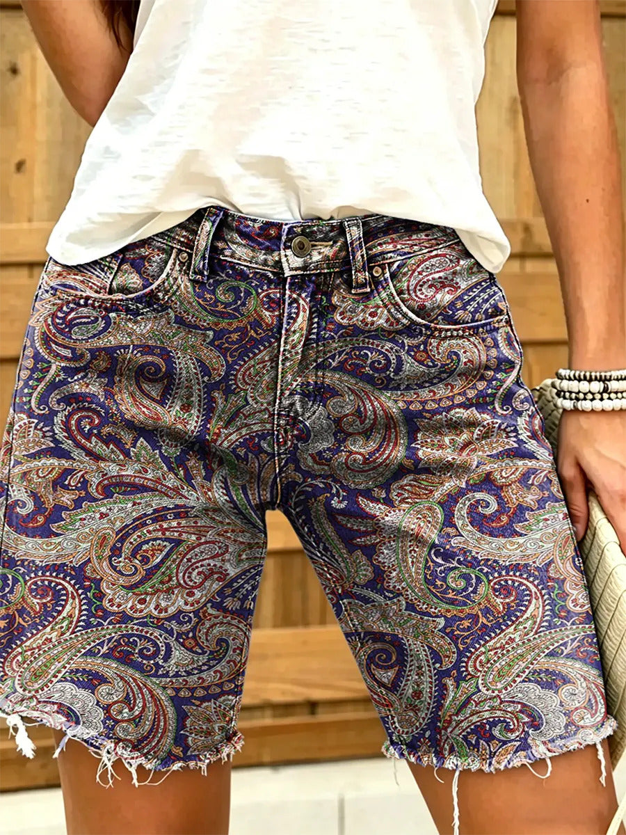Women's Retro Print Denim Shorts