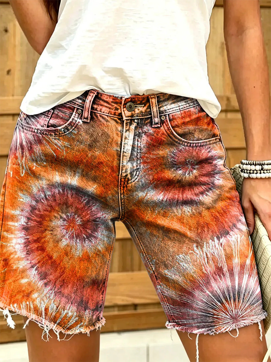 Ethnic Style Tie-Dye Women's Art Print Casual Denim Shorts