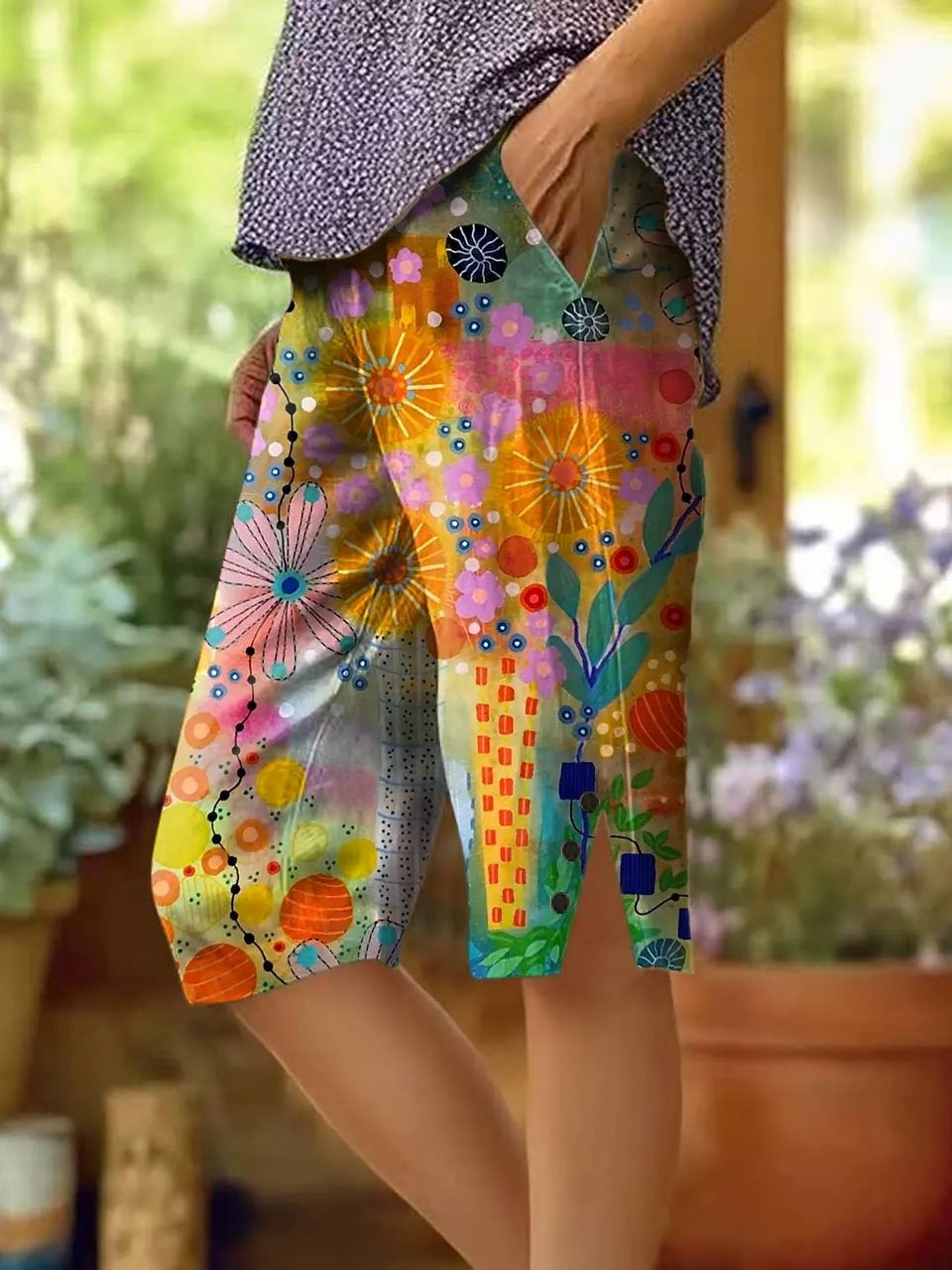 Ethnicity Flowers Geometry Colorful Women's Art Printed Cotton And Linen Casual Pants
