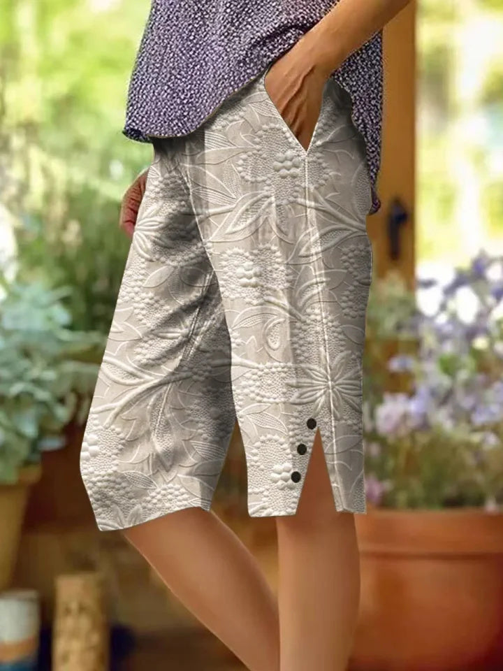 Women's Totem Floral Vintage Printed Cotton And Linen Casual Pants
