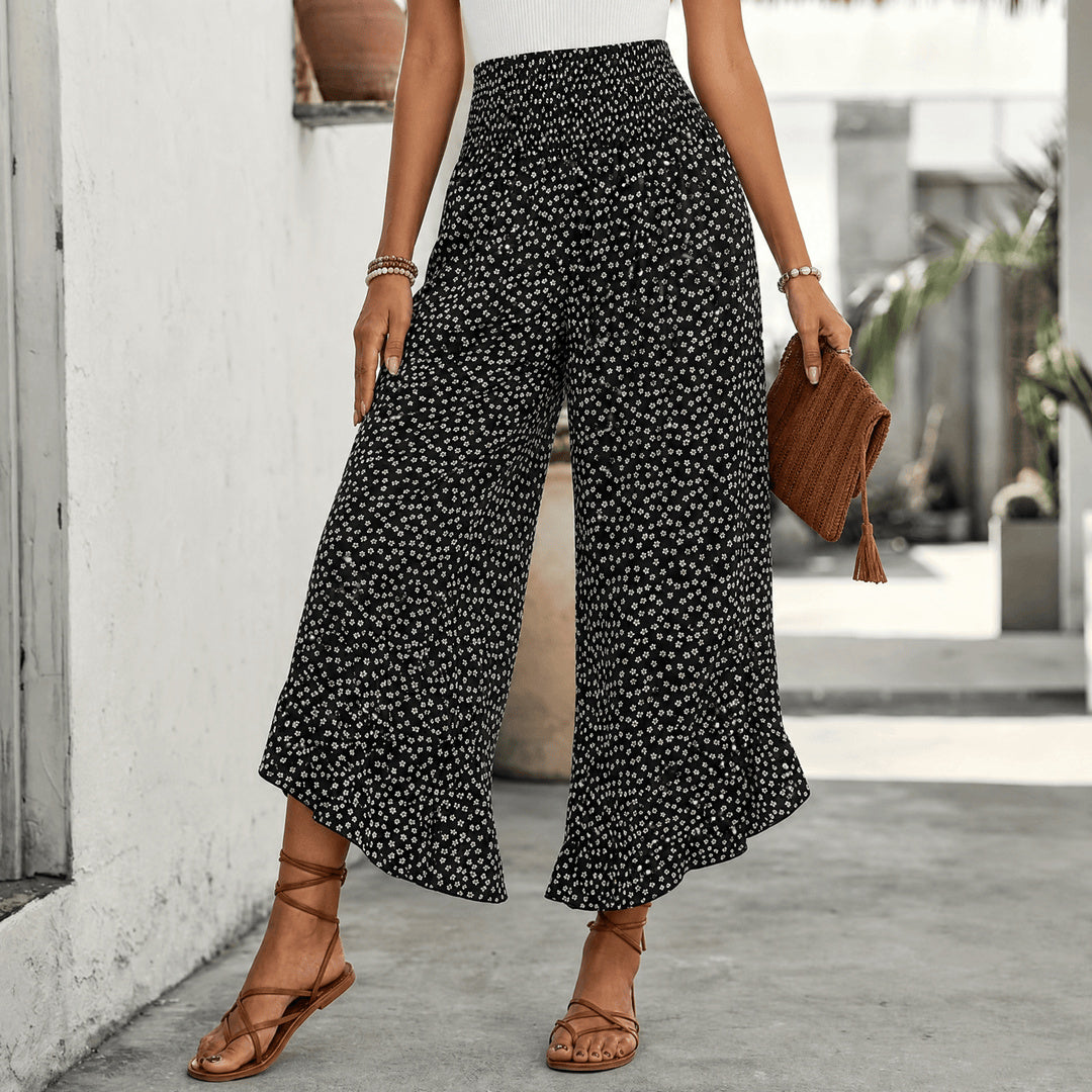 Women's High Waist Pleated Ruffle Wide Leg  Pants