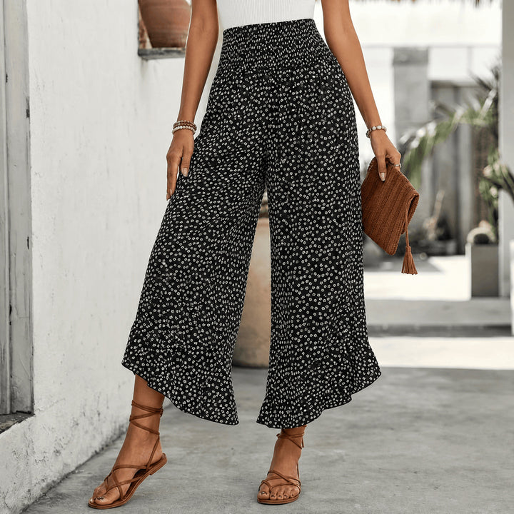 Women's High Waist Pleated Ruffle Wide Leg  Pants