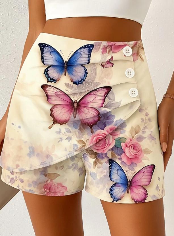 Women's Elegant Vintage High Waist Printed Twill Shorts