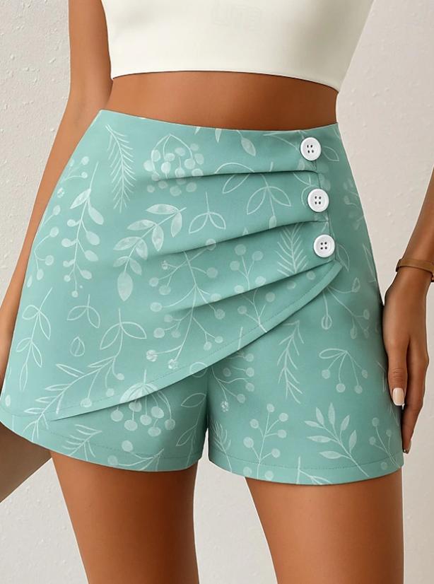 Women's Elegant Vintage High Waist Printed Twill Shorts