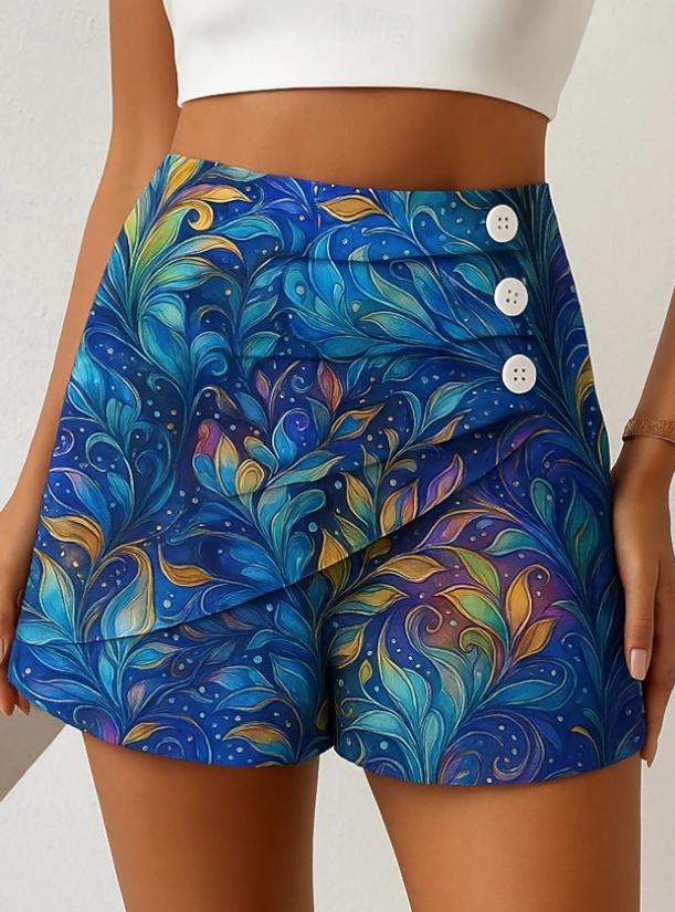 Women's Elegant Vintage High Waist Printed Twill Shorts