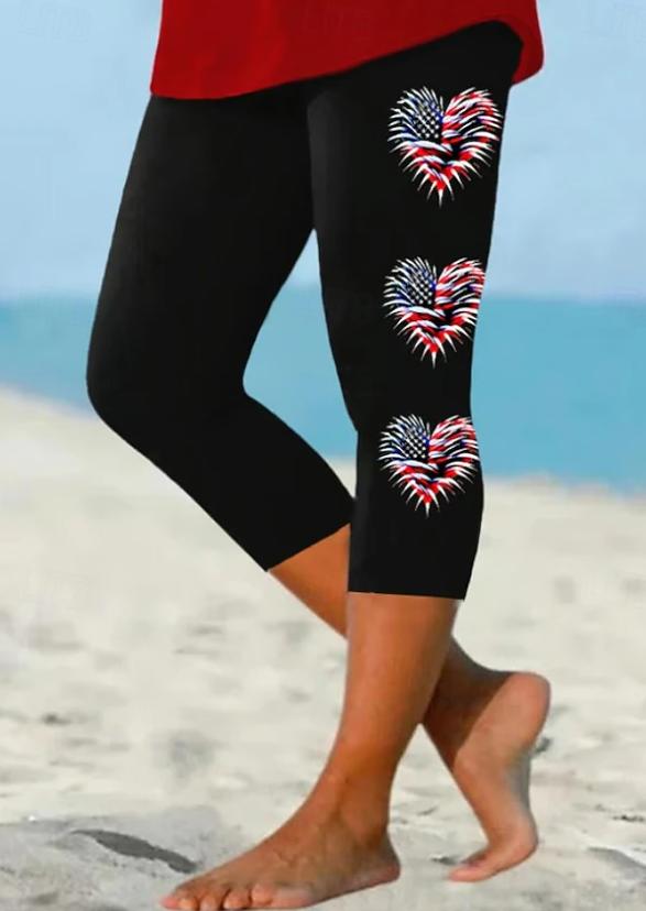 Women's Patriotic Flag Print Capri Leggings for Independence Day