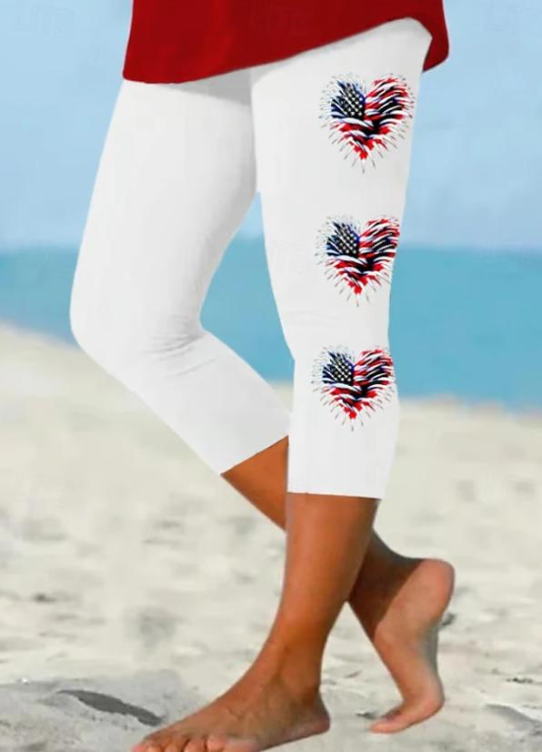 Women's Patriotic Flag Print Capri Leggings for Independence Day