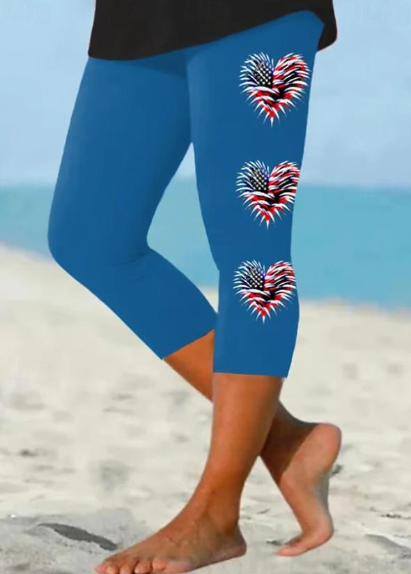 Women's Patriotic Flag Print Capri Leggings for Independence Day
