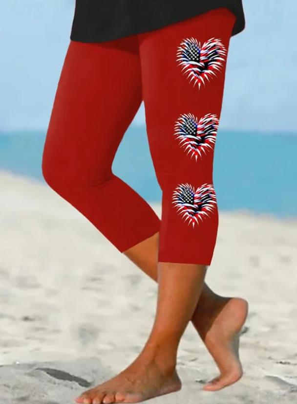 Women's Patriotic Flag Print Capri Leggings for Independence Day