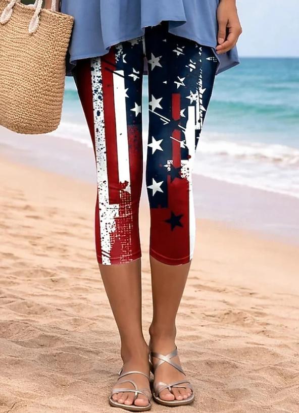 Women's Patriotic Flag Print Capri Leggings for Independence Day