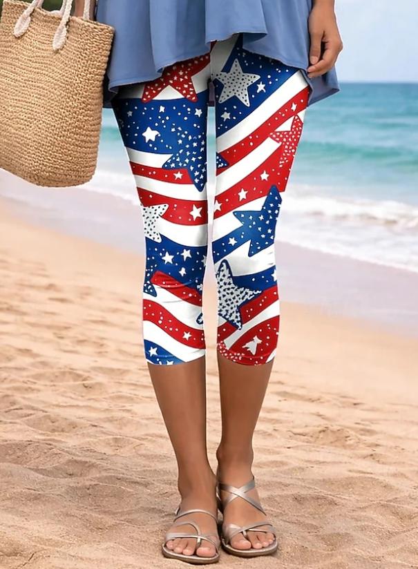 Women's Patriotic Flag Print Capri Leggings for Independence Day